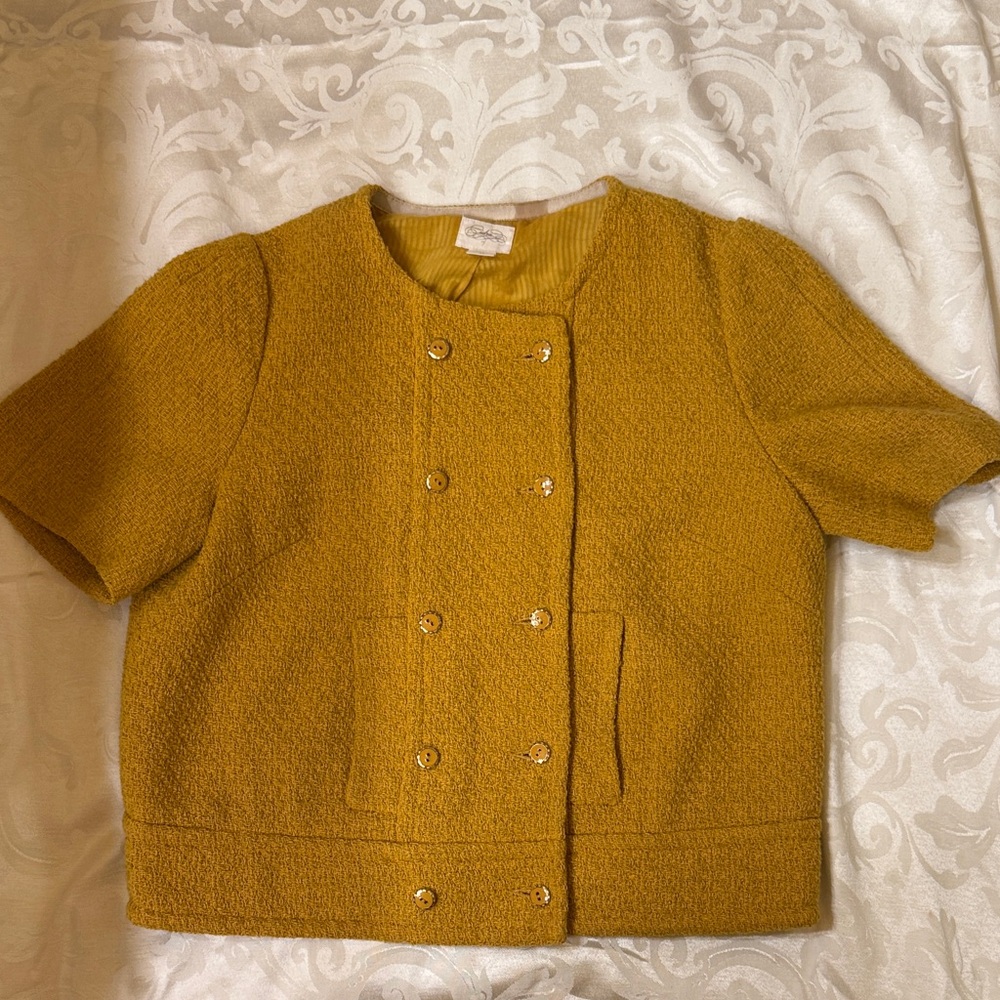 Anthropologie Mustard Short-Sleeve Blazer
